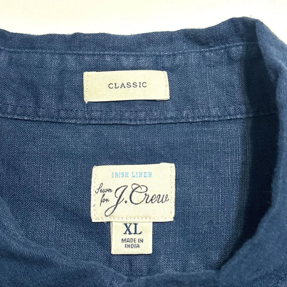 J Crew Baird McNutt Shirt Mens XL Blue Irish Linen Button Down Classic Woven